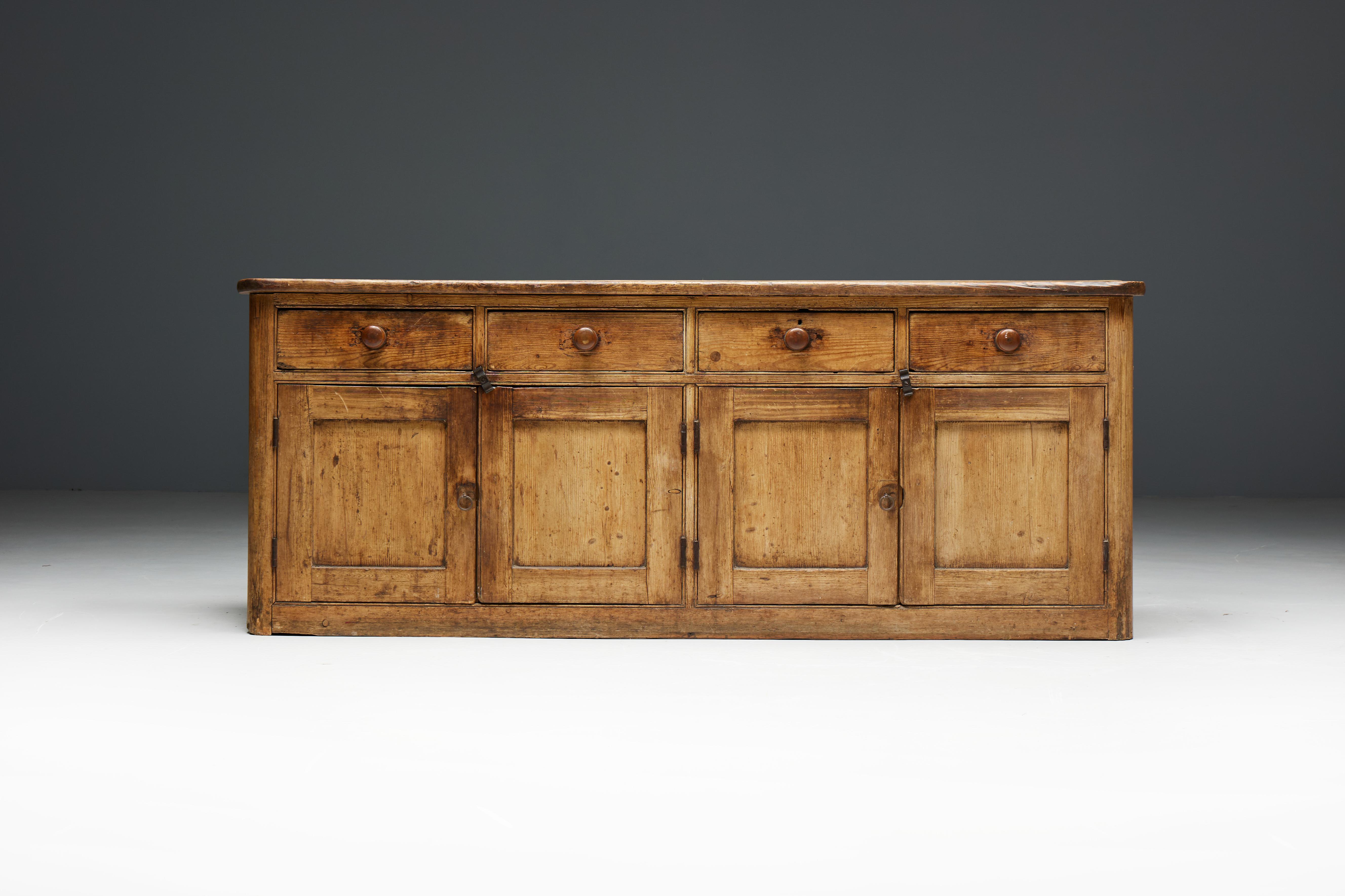 French Rustic Folk Art Sideboard, France, 19th Century For Sale