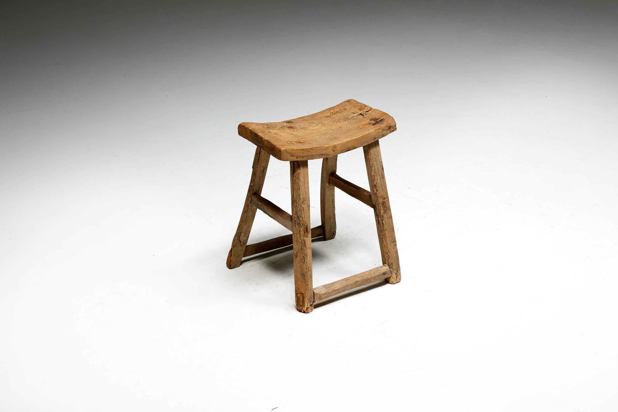 French Rustic Folk Art Stool, France, Early 20th Century For Sale
