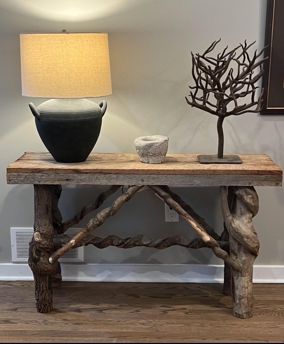 Wood Rustic Folk-Art Tree Branch Console, USA For Sale