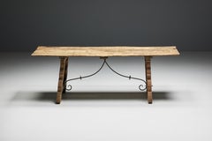 Rustic Folk Art Trestle Table, Spain, 19th Century