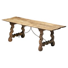 Rustic Folk Art Trestle Table, Spain, 19th Century