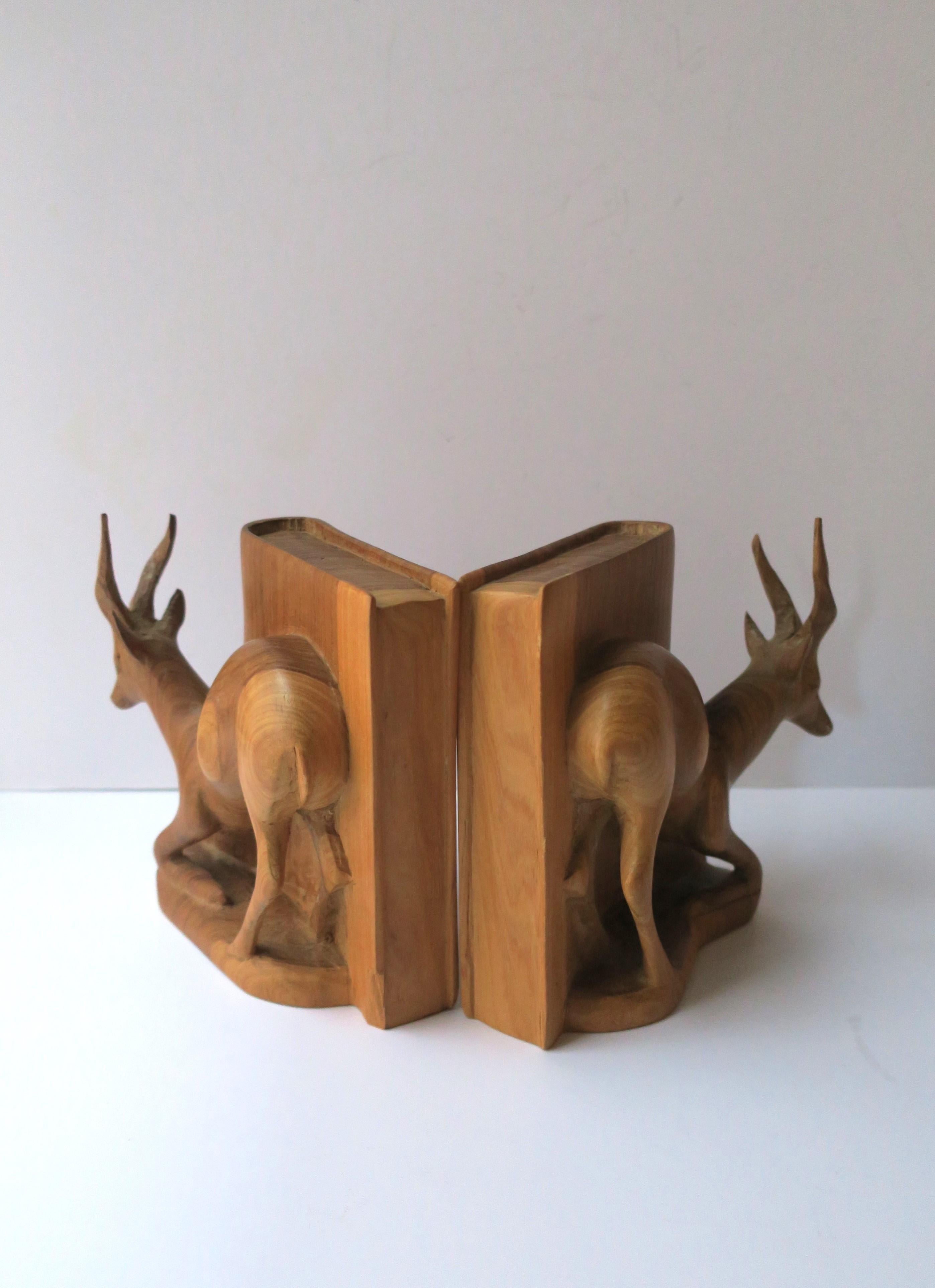 Swedish Rustic Forest Giselle Stag Buck Animal Wood Bookends from Sweden, Pair For Sale