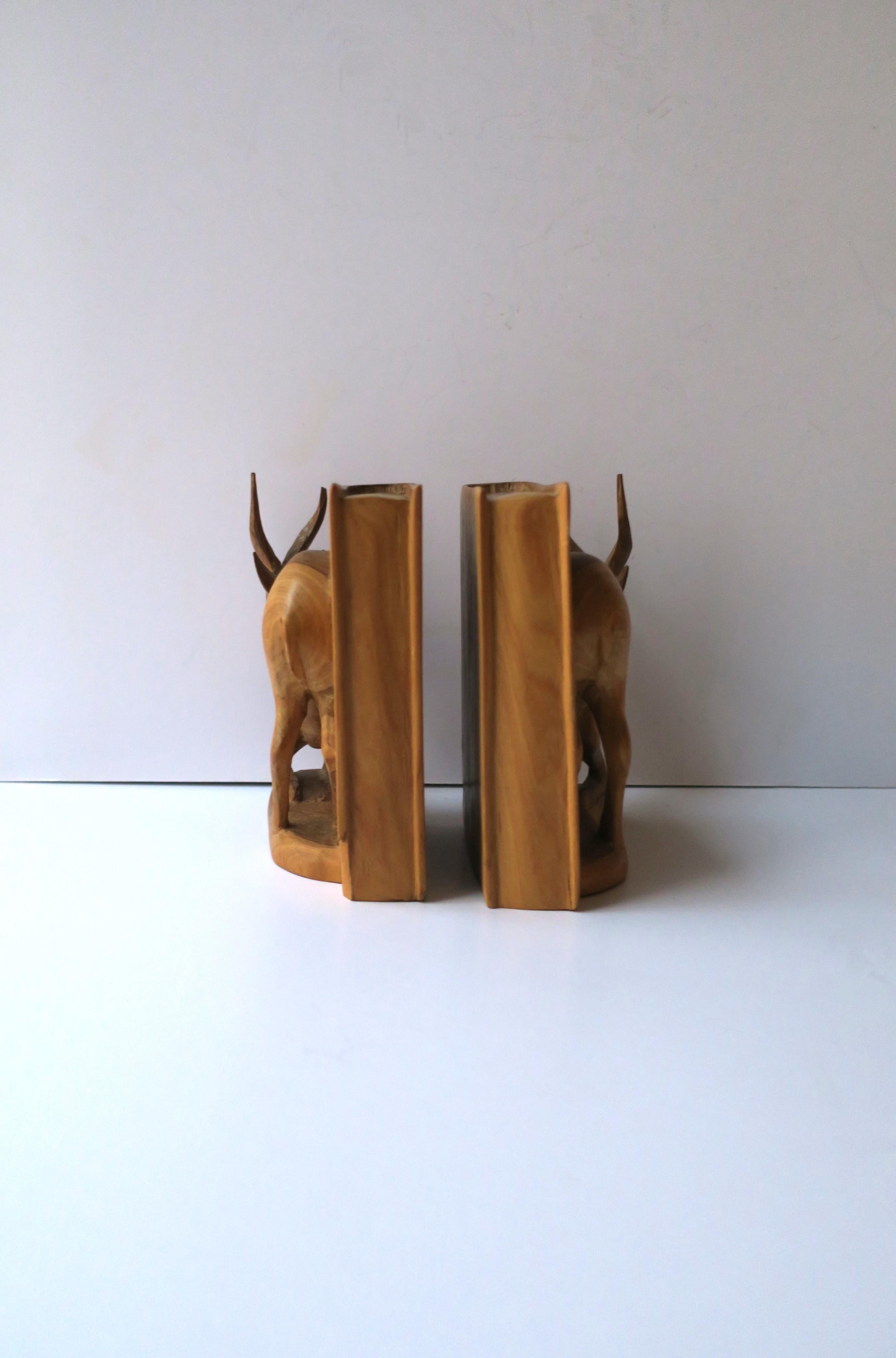 Carved Rustic Forest Giselle Stag Buck Animal Wood Bookends from Sweden, Pair For Sale