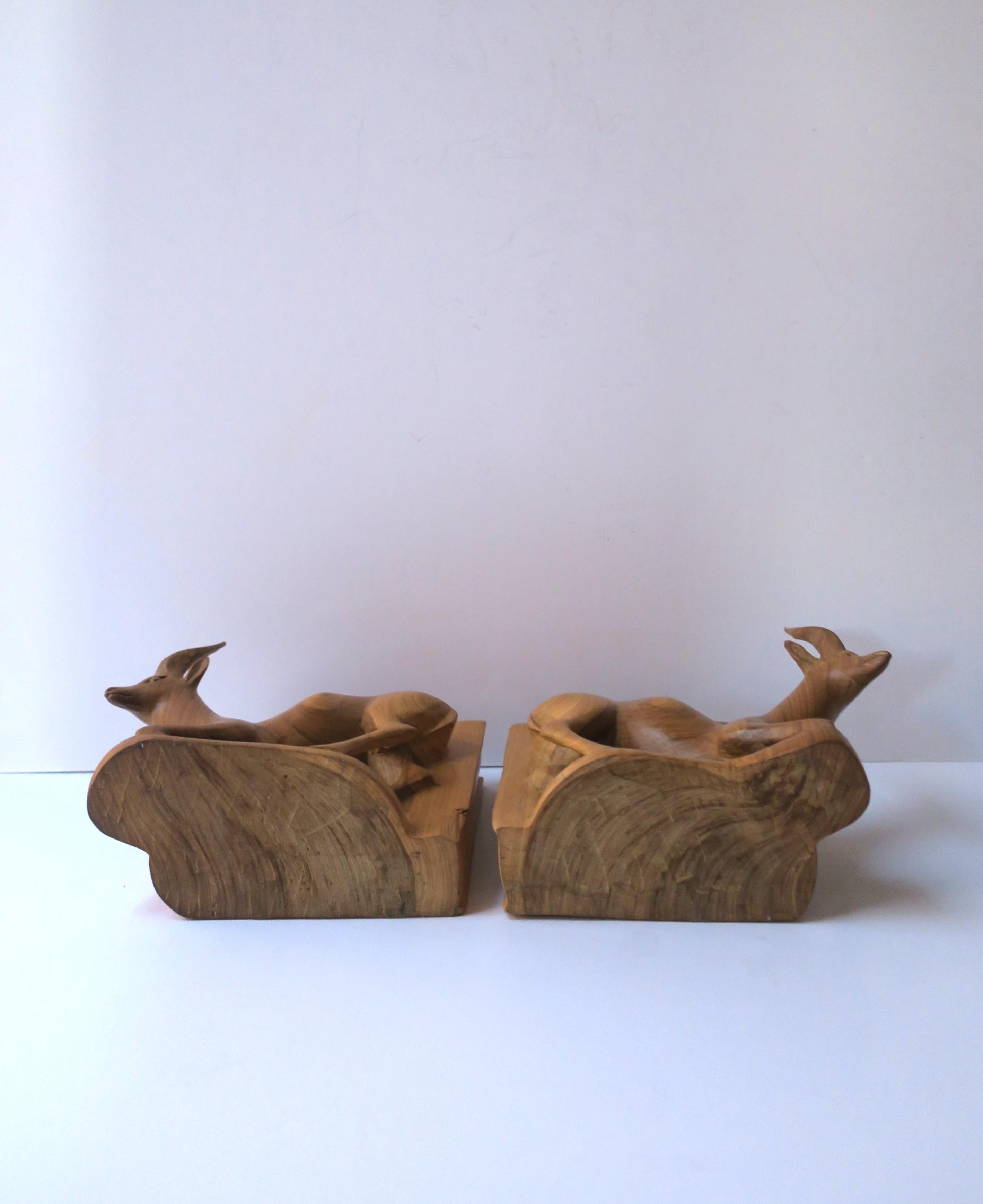 Rustic Forest Giselle Stag Buck Animal Wood Bookends from Sweden, Pair In Good Condition For Sale In New York, NY