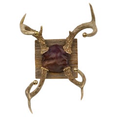 Rustic Four Deer Antler and Leather Taxidermy Wall Decoration