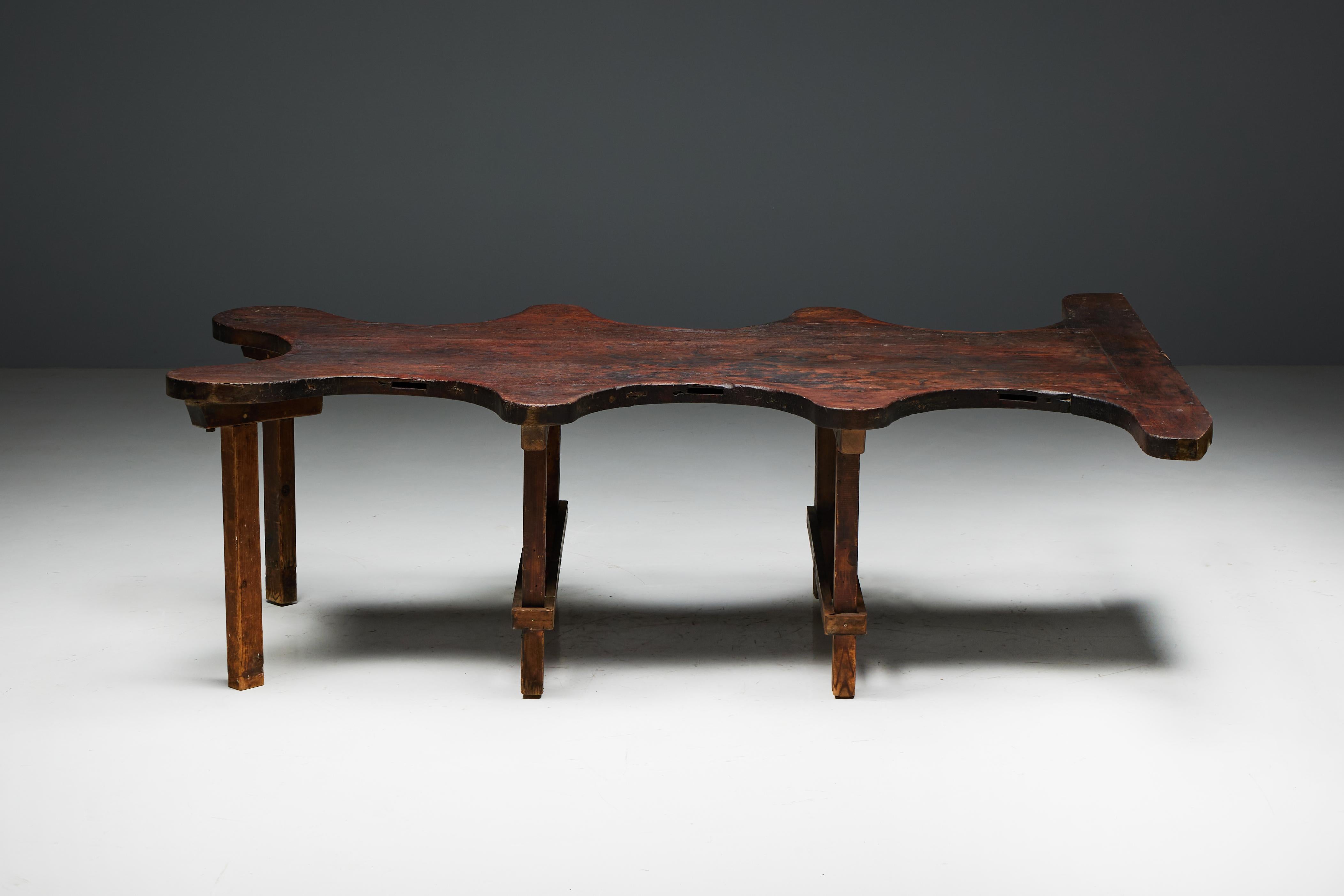 Oak Rustic Free Form Organic Table, France, Late 19th Century For Sale
