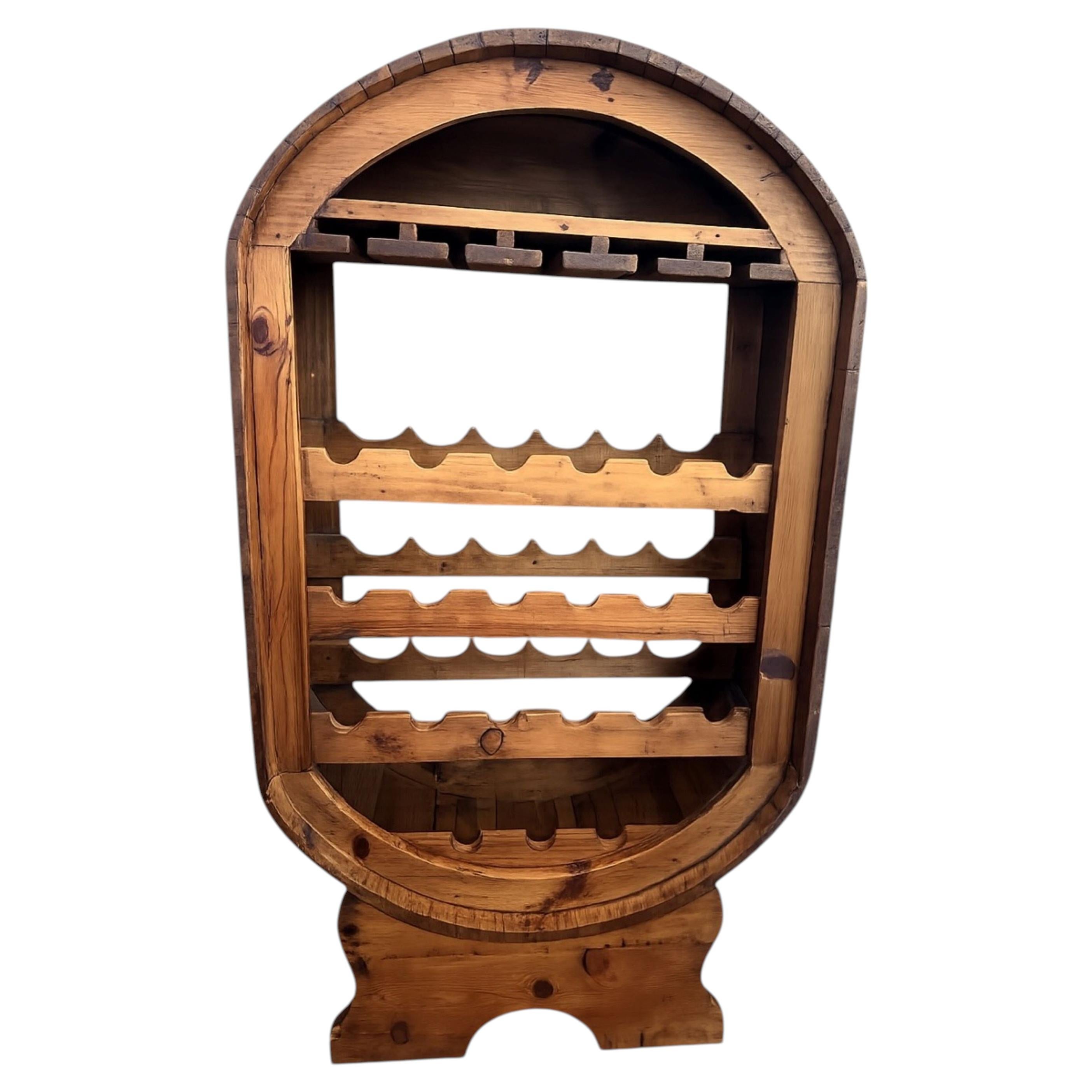 Rustic Freestanding Mexican barrel-style wooden wine rack and glass holder For Sale