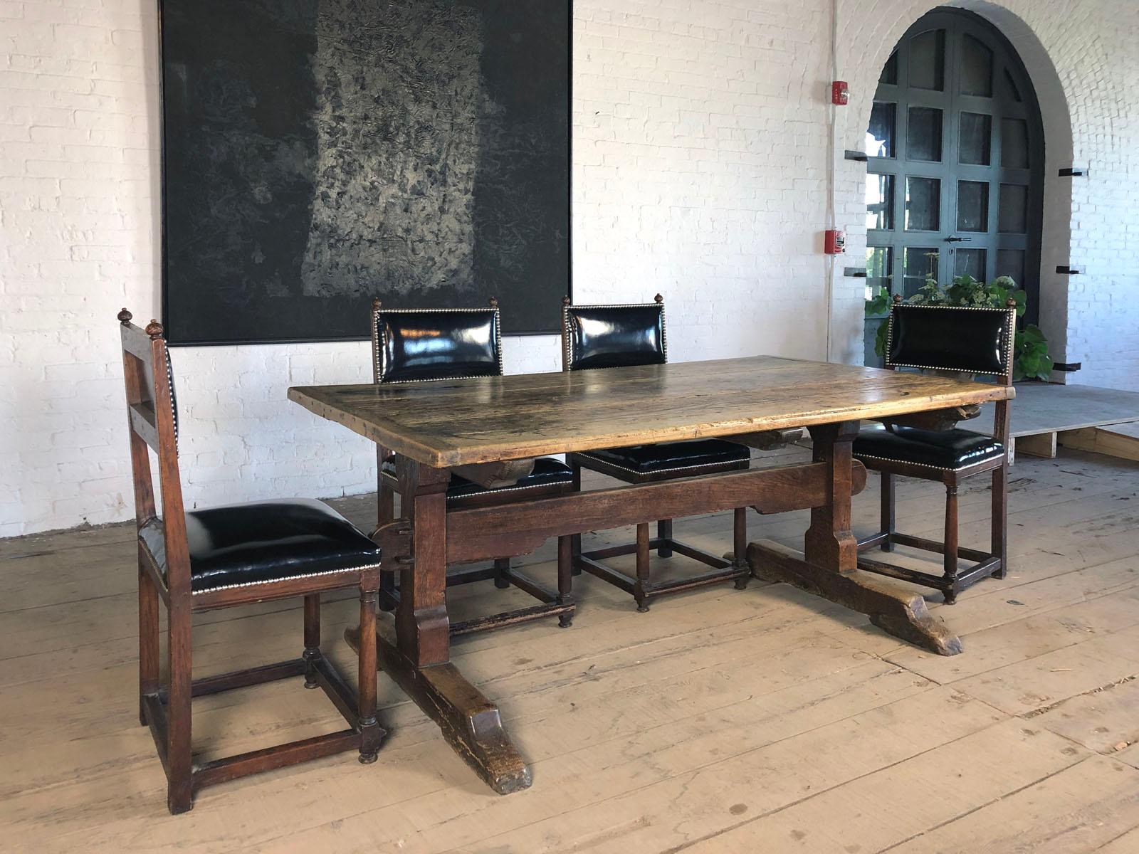 Rustic French 17th Century Oak and Chestnut Trestle / Dining Table For Sale 2