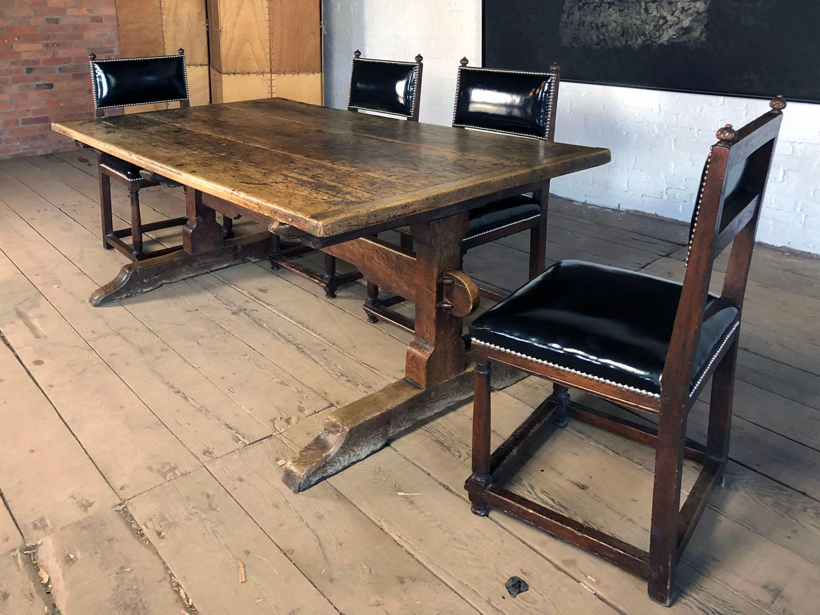 Rustic French 17th Century Oak and Chestnut Trestle / Dining Table For Sale 3