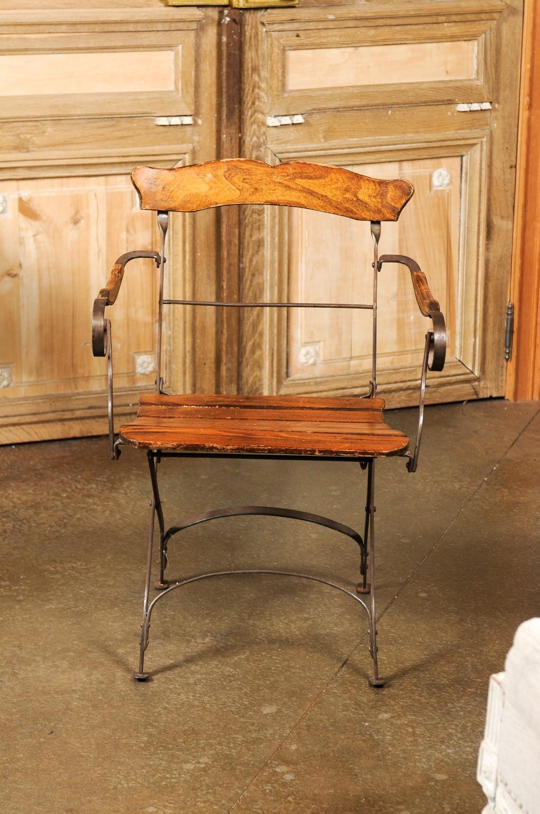 Rustic French 1870s Wood and Iron Garden Folding Chair with Scrolling Arms 8
