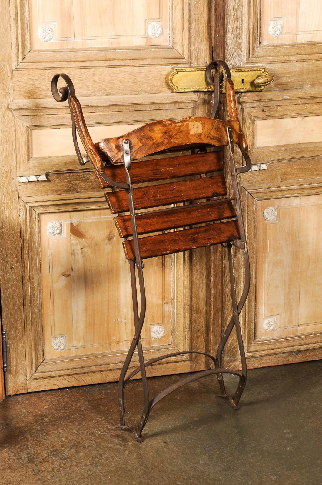Rustic French 1870s Wood and Iron Garden Folding Chair with Scrolling Arms 9