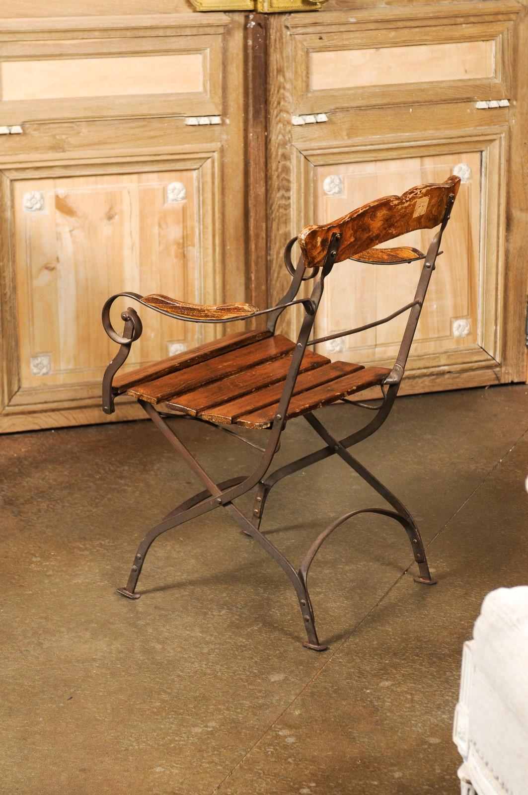 Rustic French 1870s Wood and Iron Garden Folding Chair with Scrolling Arms 5