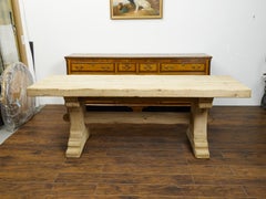 Rustic French 1880s Oak Farm Table with Trestle Base and Natural Patina