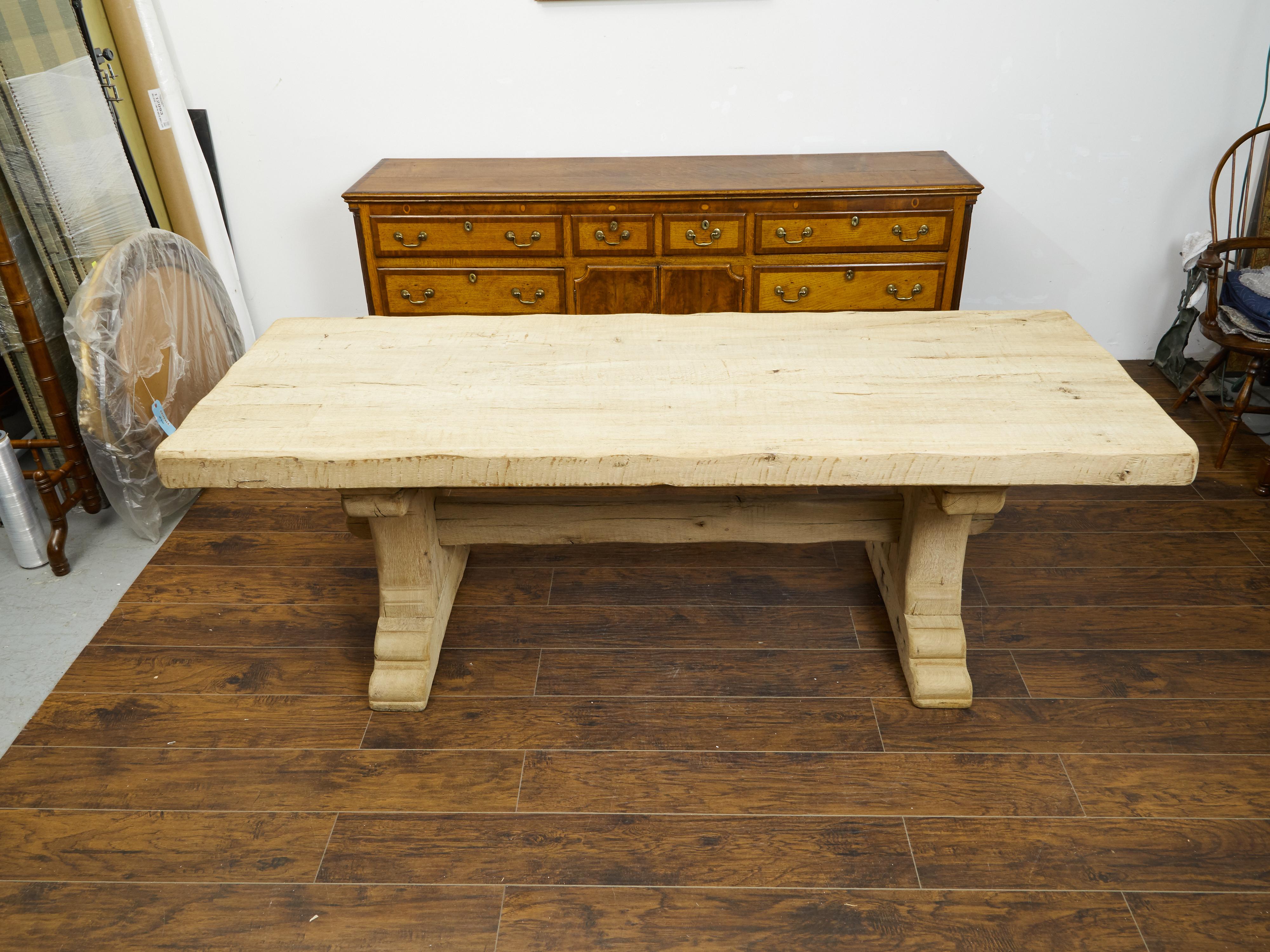 Rustic French 1880s Oak Farm Table with Trestle Base and Natural Patina In Good Condition For Sale In Atlanta, GA