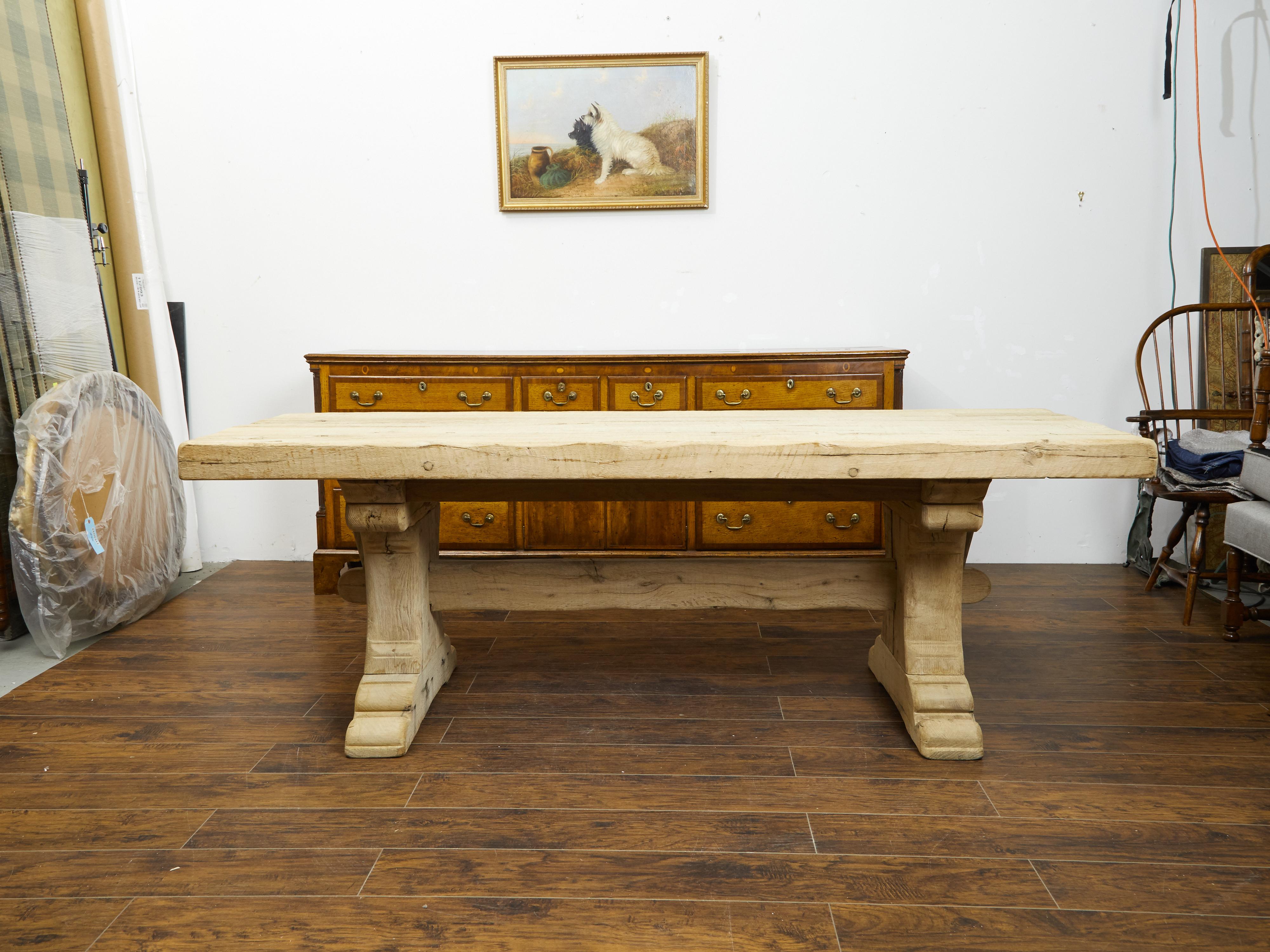 Rustic French 1880s Oak Farm Table with Trestle Base and Natural Patina For Sale 4