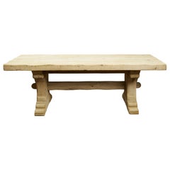 Rustic French 1880s Oak Farm Table with Trestle Base and Natural Patina