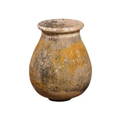 Rustic French 1890s Biot Terracotta Olive Jar with Yellow Accents from Provence