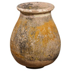 Rustic French 1890s Biot Terracotta Olive Jar with Yellow Accents from Provence