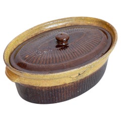 Rustic French 19th Century Covered Pâté Terrine with Brown and Gold Glaze