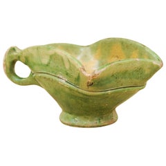 Rustic French 19th Century Green Glazed Square-Shaped Bowl with Weathered Patina