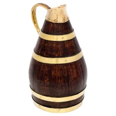 Rustic French 19th Century Oak Cider Pitcher with Brass Strapping and Spout