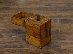 Rustic French 19th Century Pine or Oak Tantalus Wine Box with Metal Hardware