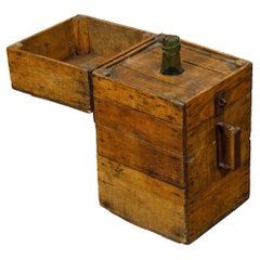 Rustic French 19th Century Pine or Oak Tantalus Wine Box with Metal Hardware