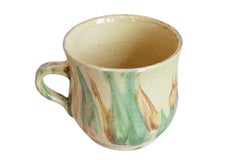 Rustic French 19th Century Pottery Mug with Yellow, Green and Rust Glaze