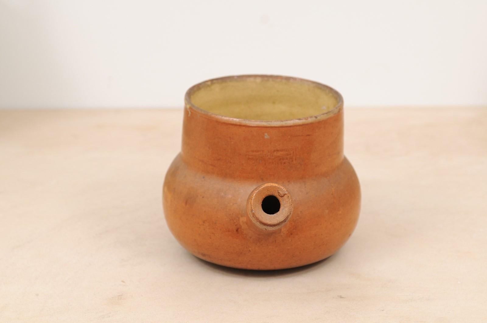 Rustic French 19th Century Pottery Pot with Brown Glaze and Straight Handle For Sale 2