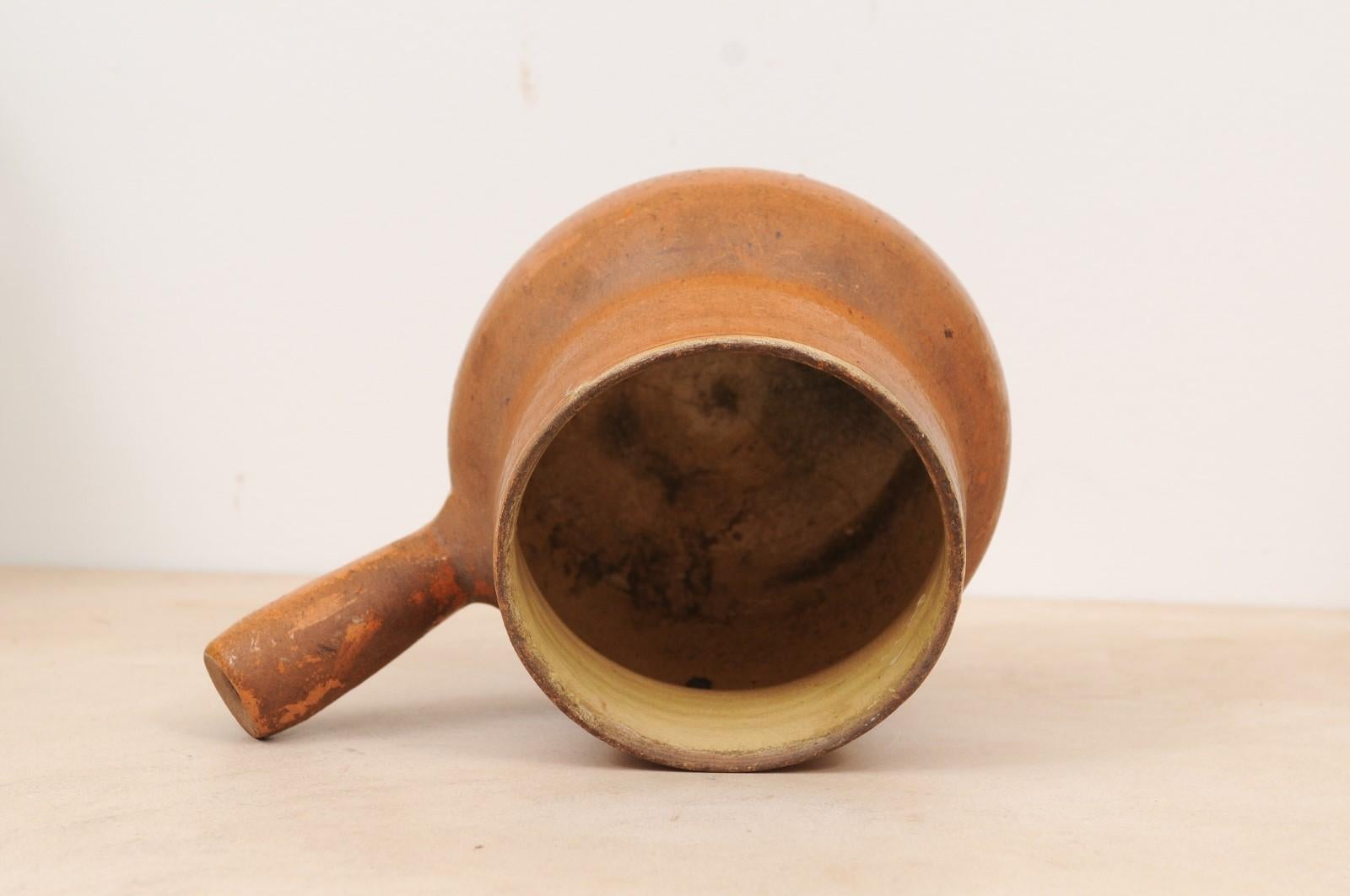 Rustic French 19th Century Pottery Pot with Brown Glaze and Straight Handle For Sale 3