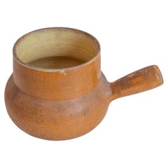 Vaso rustico in ceramica francese del XIX secolo con smalto marrone e manico diritto