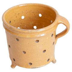 Rustic French 19th Century Pottery Vegetable Steamer with Yellow Glaze