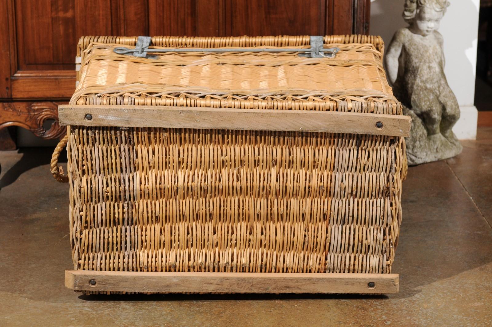 Rustic French 19th Century Wicker Trunk with Metal Hardware and Handles 5