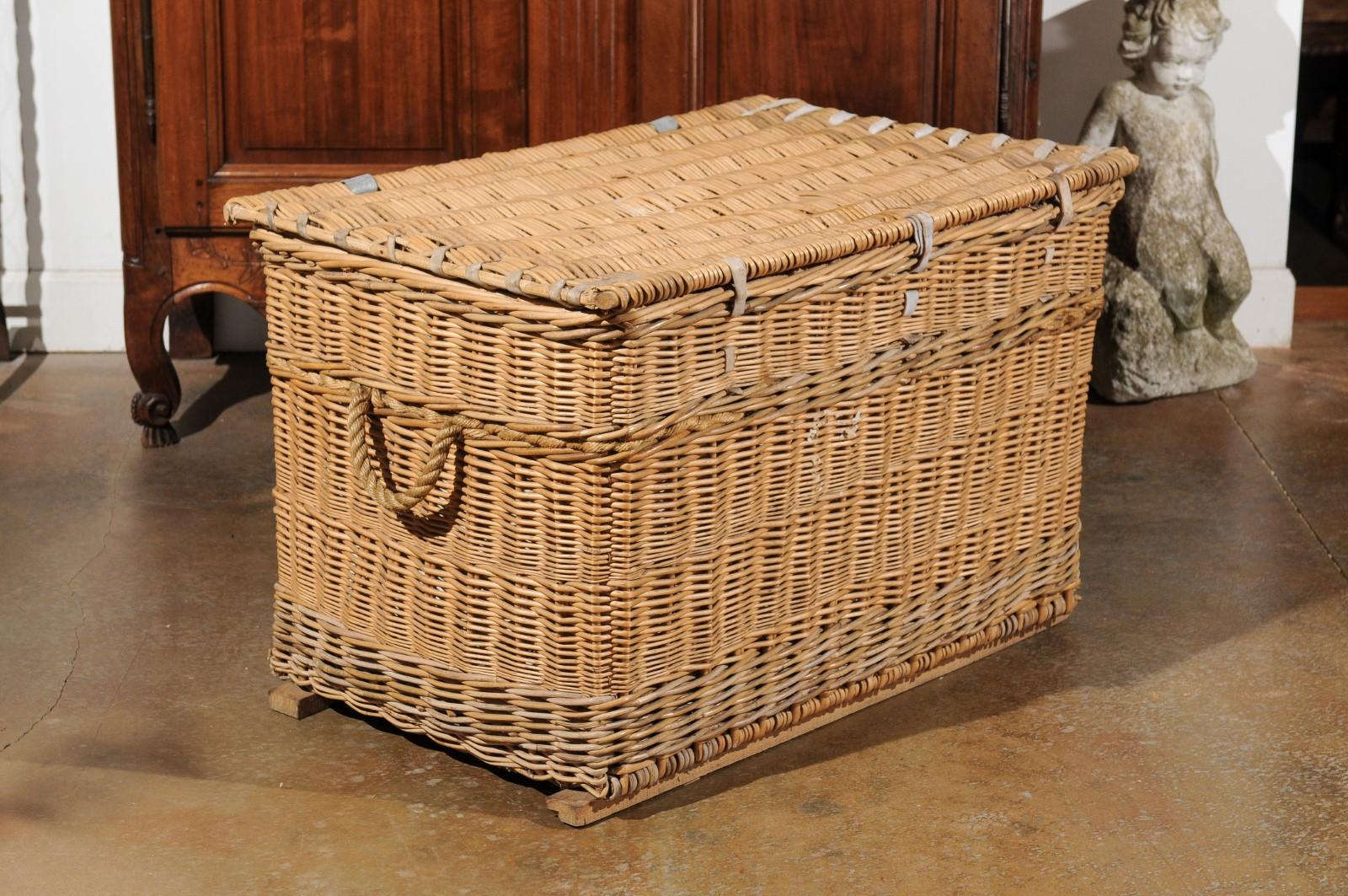 Rustic French 19th Century Wicker Trunk with Metal Hardware and Handles 2