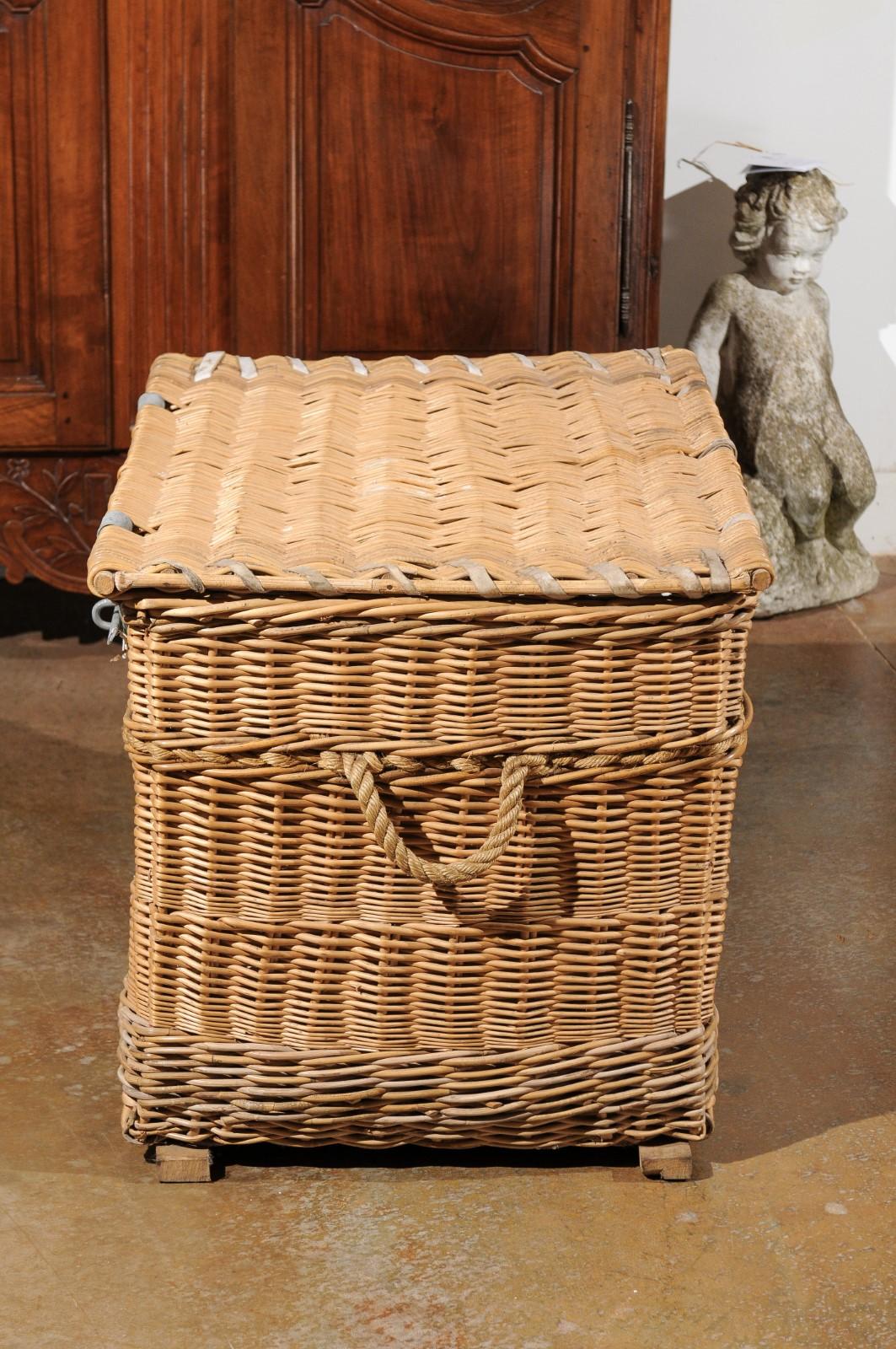 Rustic French 19th Century Wicker Trunk with Metal Hardware and Handles 3