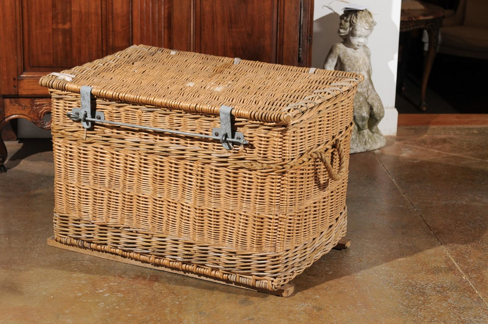 Rustic French 19th Century Wicker Trunk with Metal Hardware and Handles 3