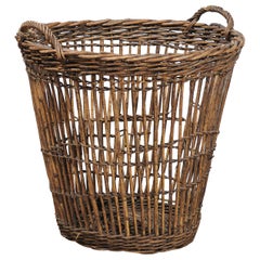 Vintage Rustic French 20th Century Wicker Basket with Lateral Handles