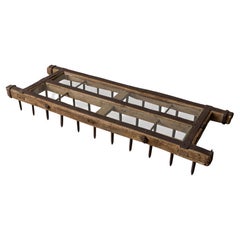 Rustic French Agricultural Harrow Coffee Table with Glass Top, 20th Century