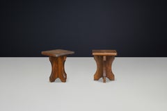Rustic French Alpine Chalet Stool in Pine, France, 1970s