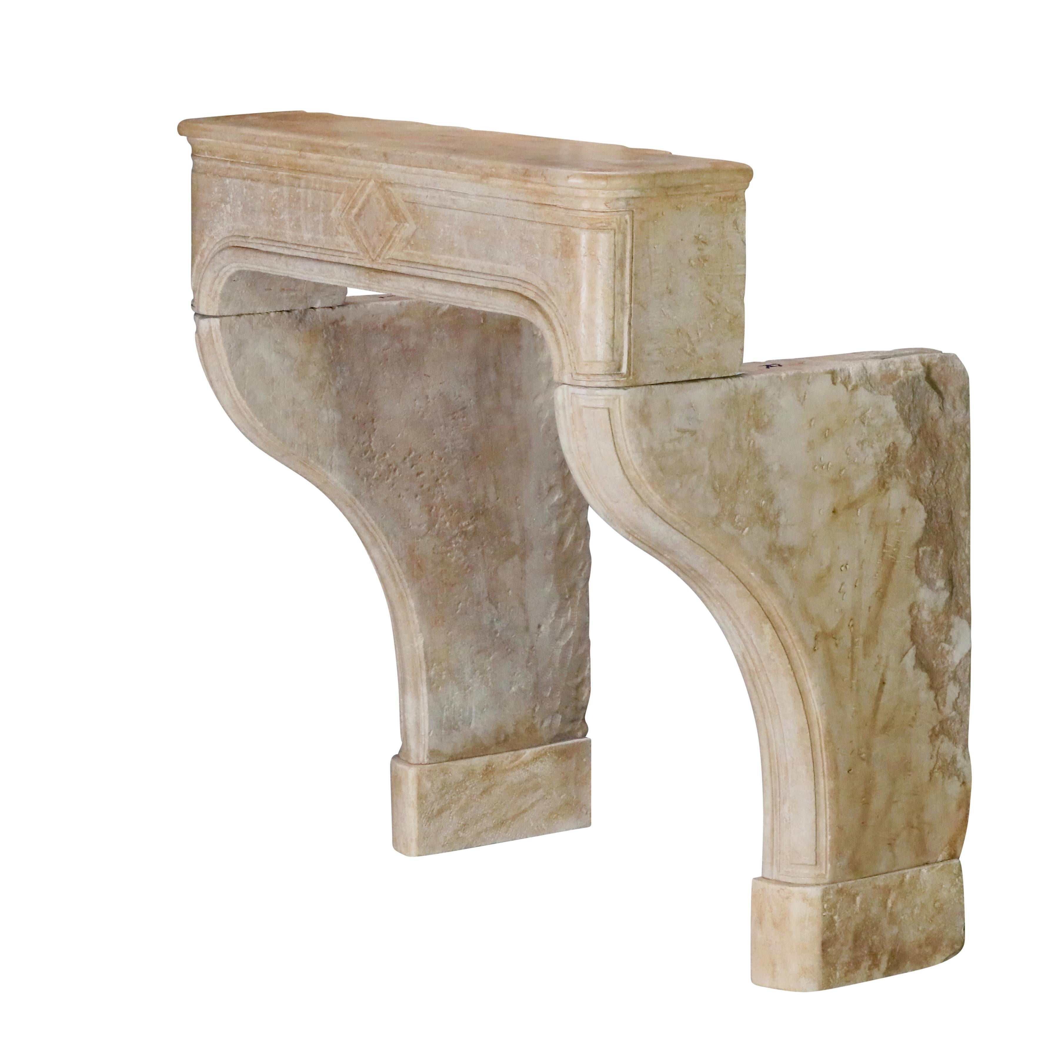 Rustic French Antique Reclaimed Extra Small Fireplace Surround In Limestone For Sale 4