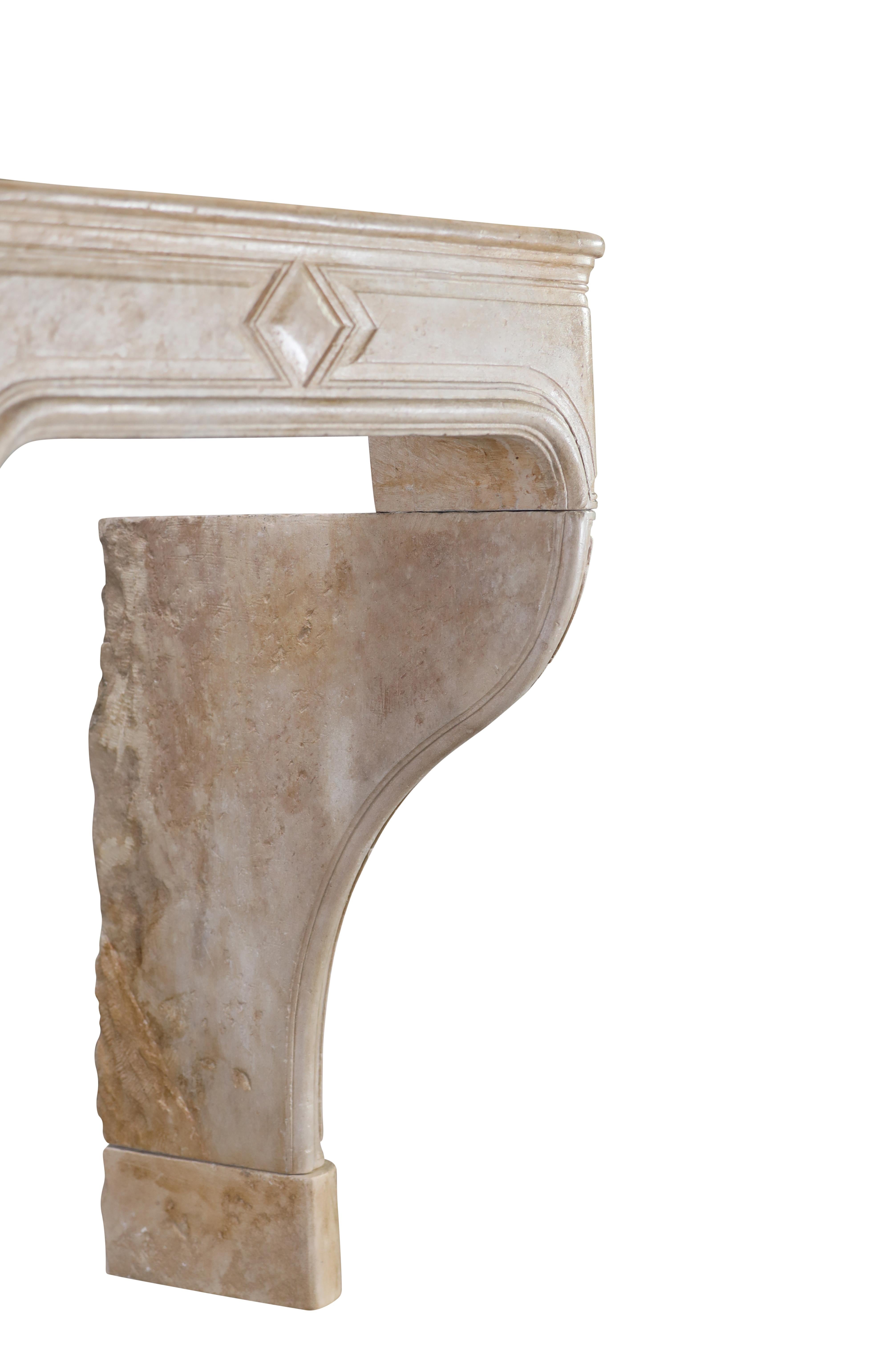 Rustic French Antique Reclaimed Extra Small Fireplace Surround In Limestone For Sale 5