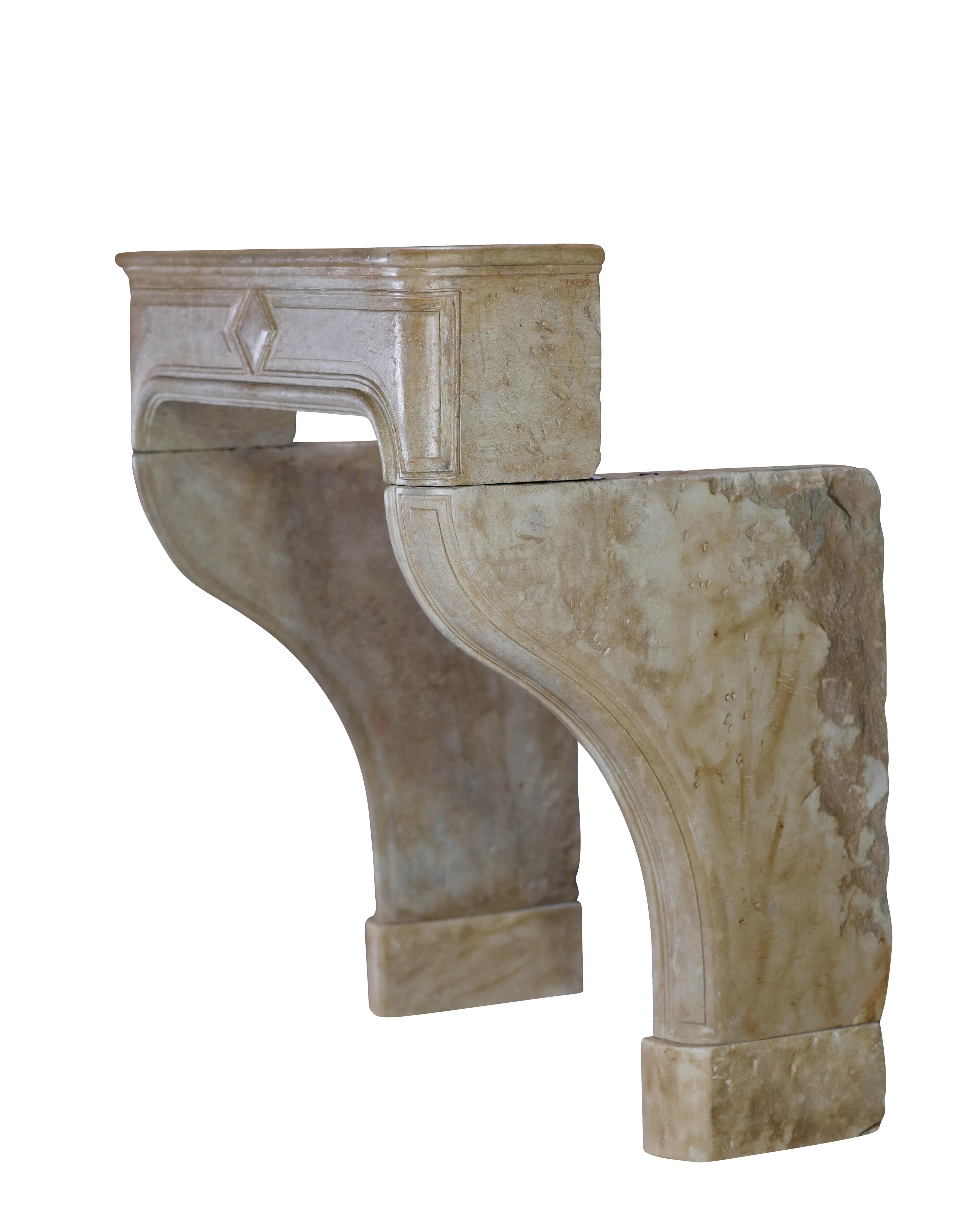 Rustic French Antique Reclaimed Extra Small Fireplace Surround In Limestone For Sale 10