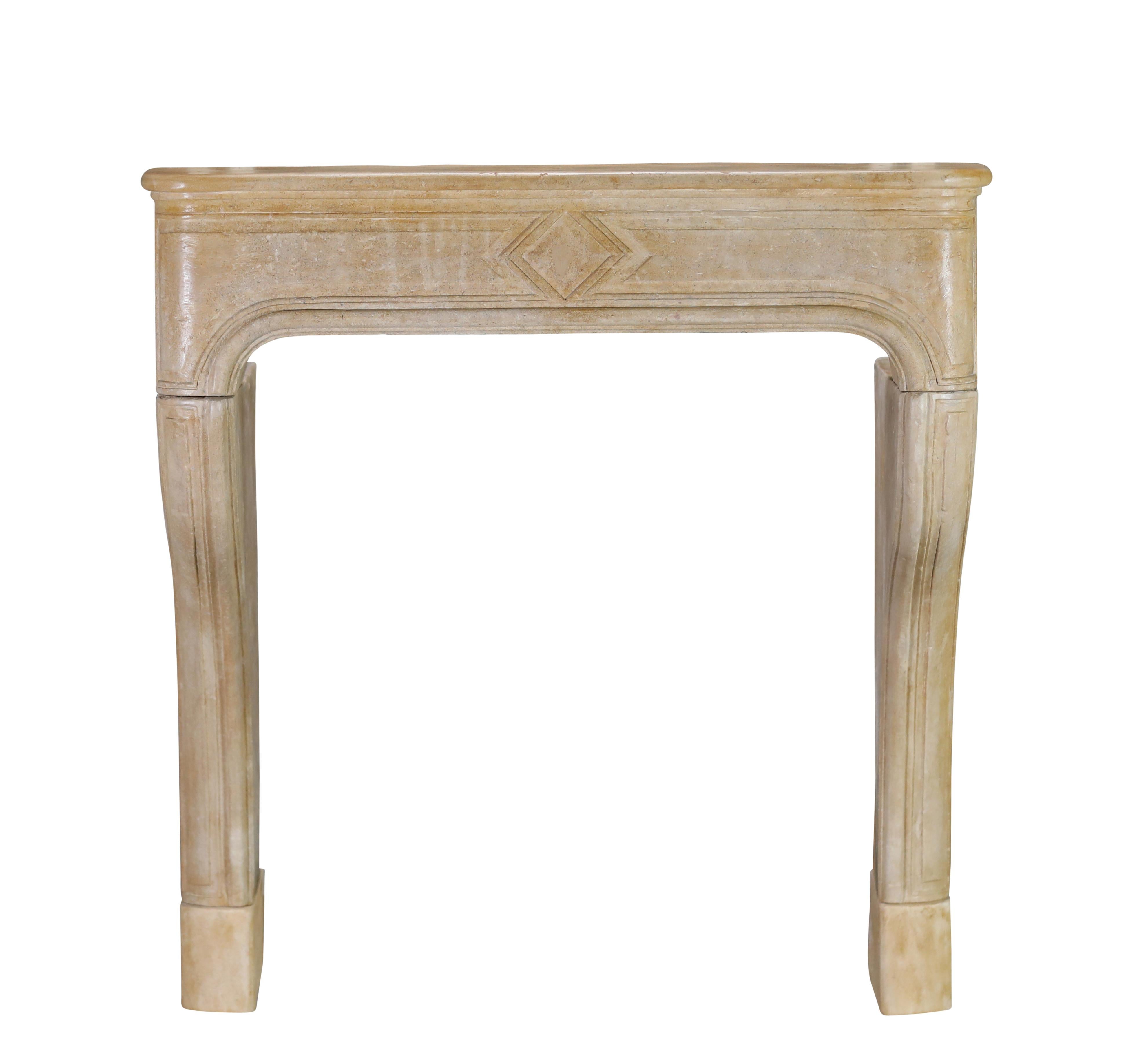 Rustic French Antique Reclaimed Extra Small Fireplace Surround In Limestone For Sale 14