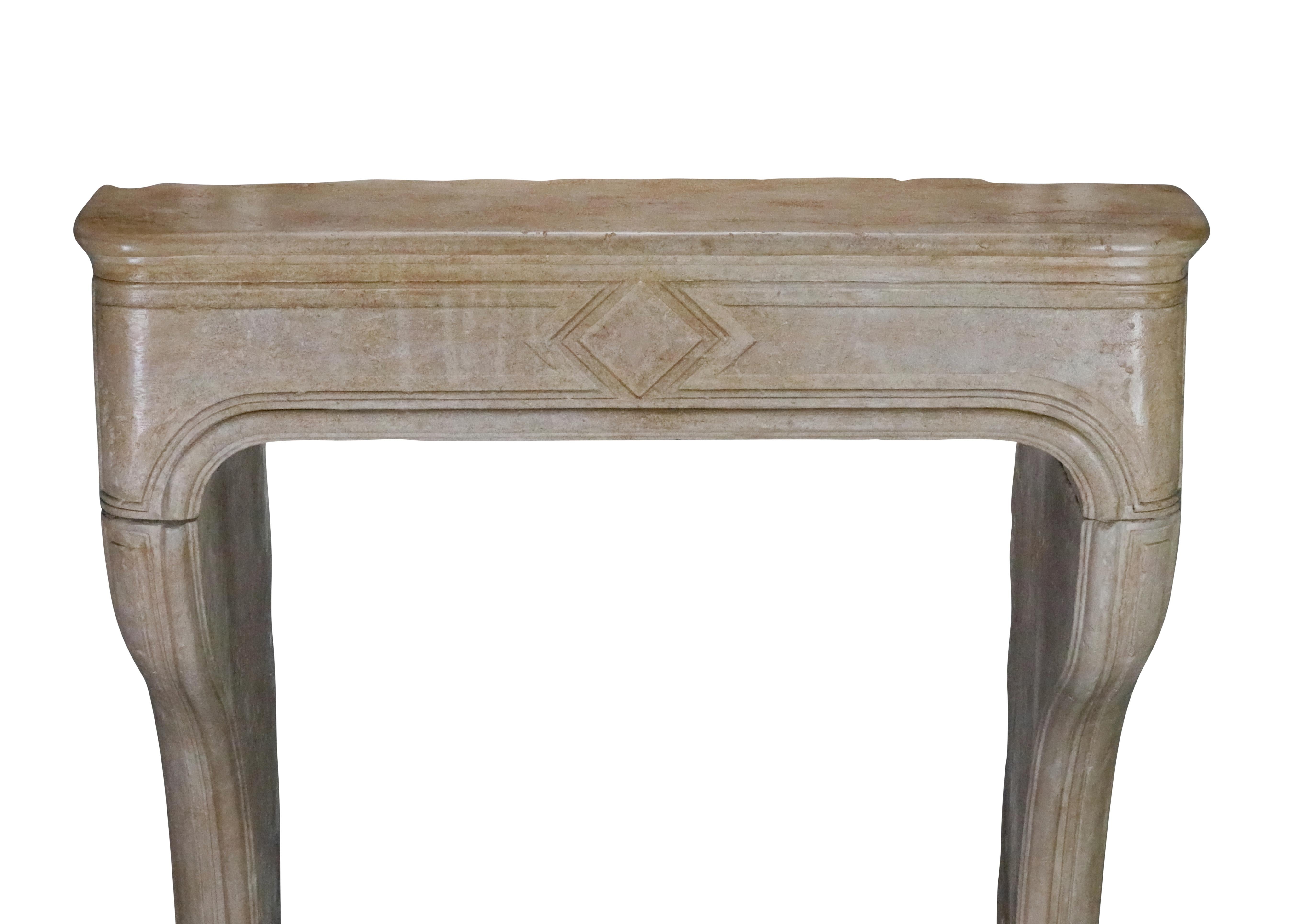 18th Century and Earlier Rustic French Antique Reclaimed Extra Small Fireplace Surround In Limestone For Sale