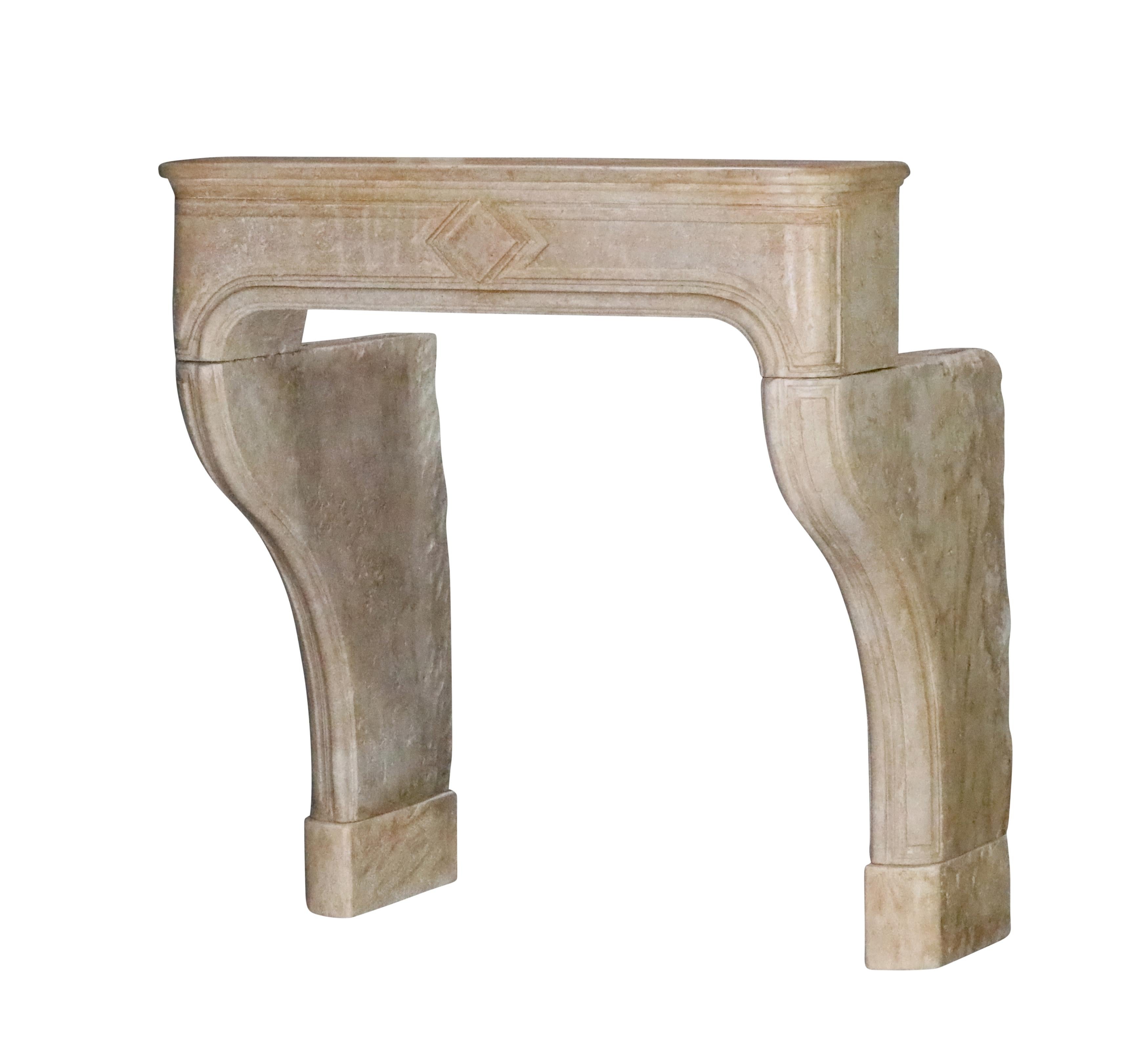 Rustic French Antique Reclaimed Extra Small Fireplace Surround In Limestone For Sale 3