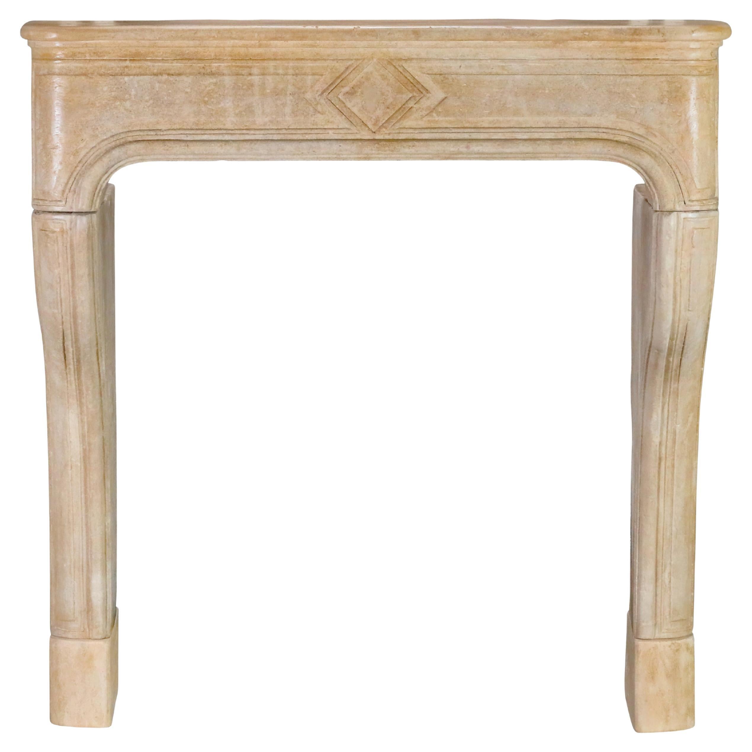 Rustic French Antique Reclaimed Extra Small Fireplace Surround In Limestone For Sale