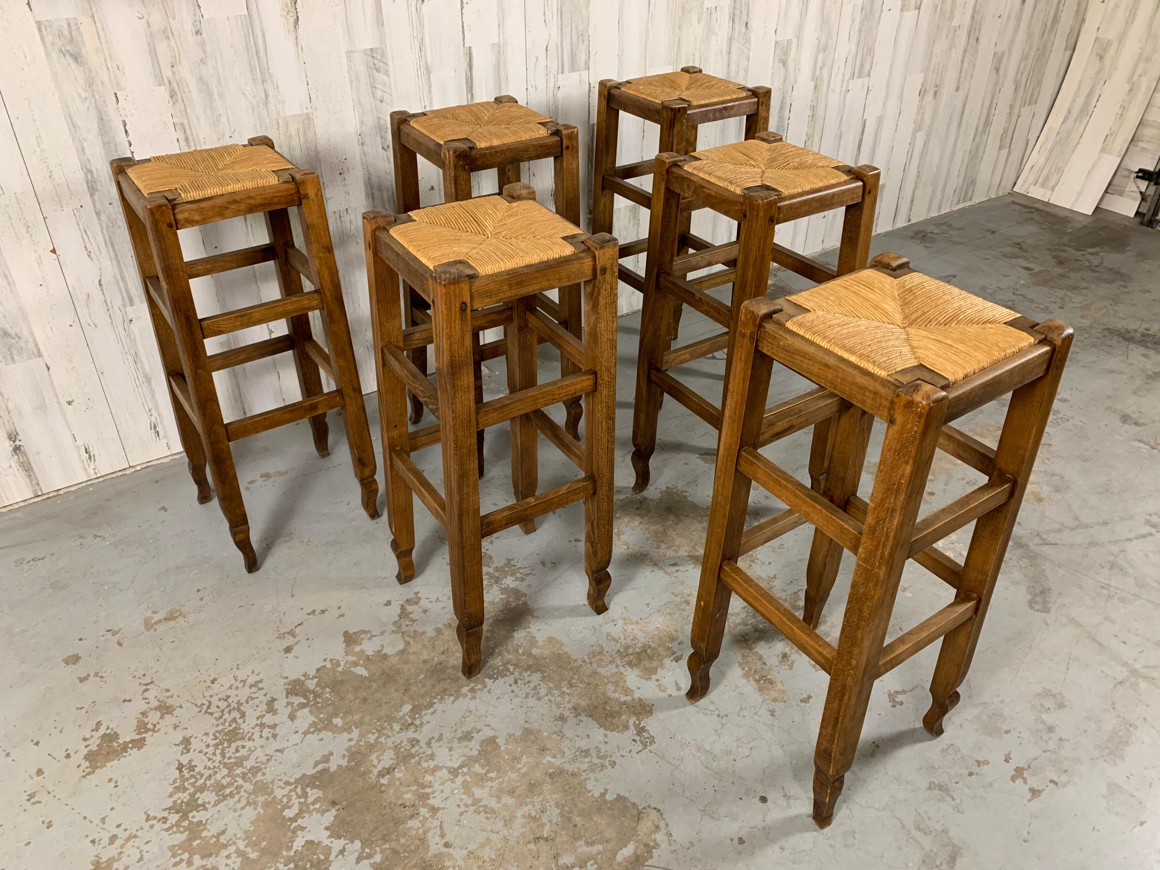 Hand-Woven Rustic French Bar Stools For Sale