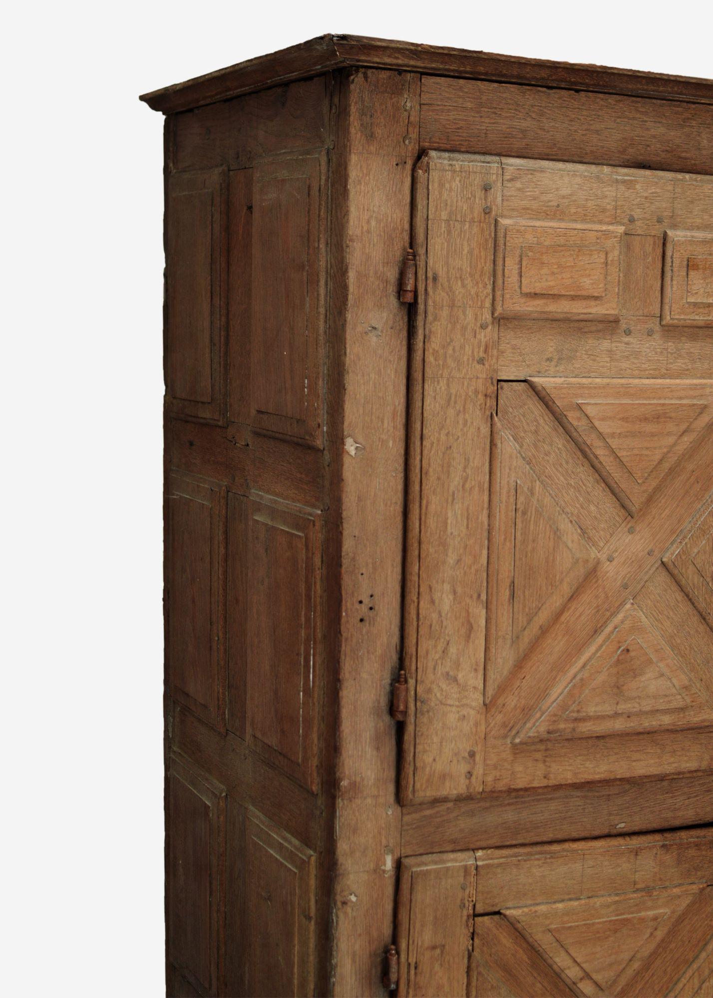 French RUSTIC FRENCH BLEACHED OAK Cupboard, 18th Century Large Four-Door Cupboard