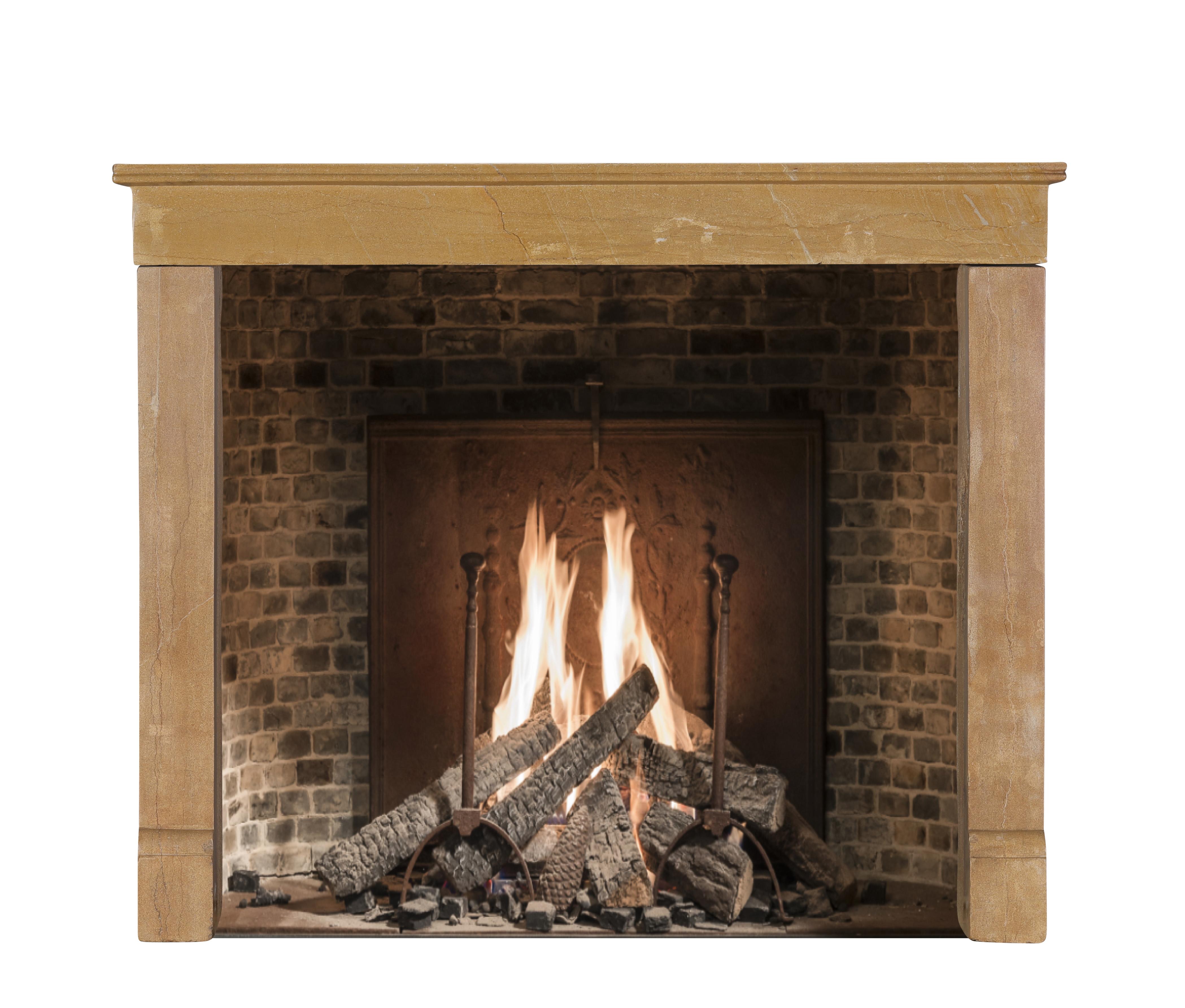 Hand-Carved Rustic French Burgundy Limestone Fireplace Mantel – Timeless Natural Elegance For Sale