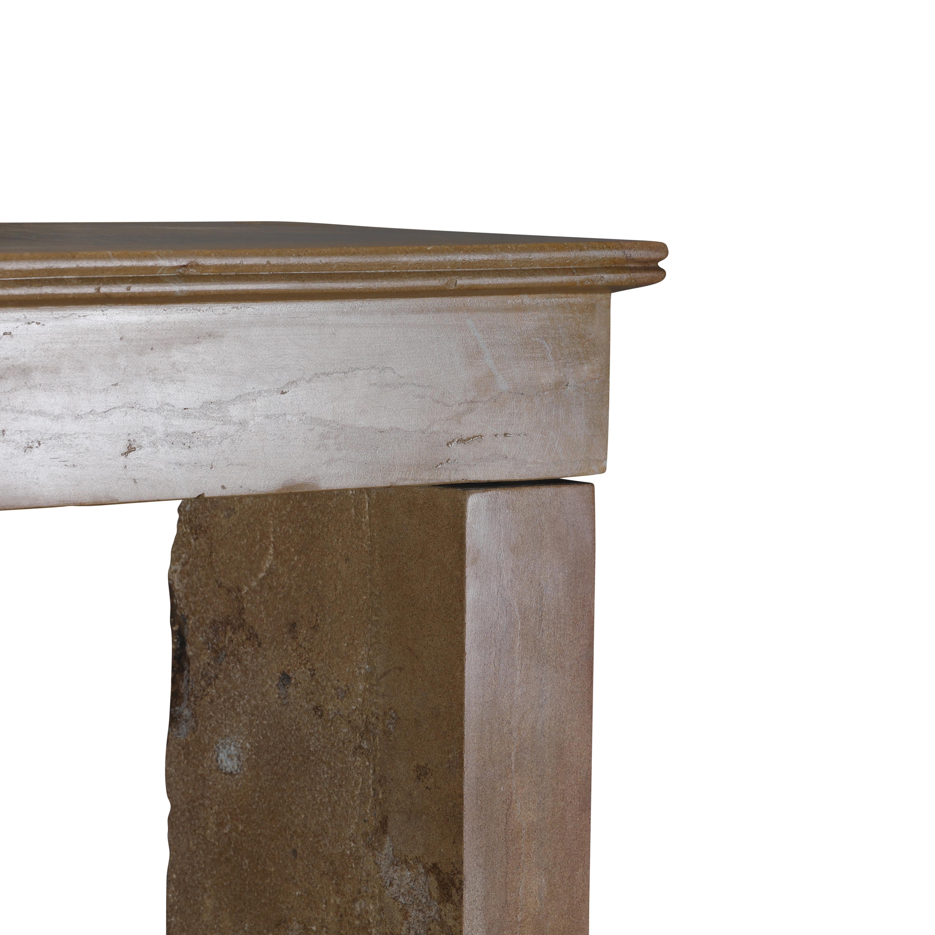 Rustic French Burgundy Limestone Fireplace Mantel – Timeless Natural Elegance For Sale 2